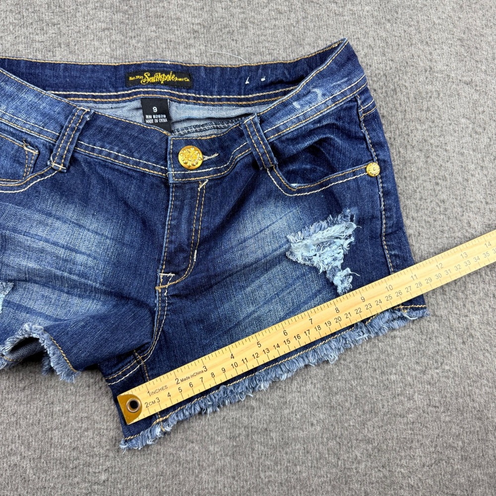 Southpole Distressed Studded Denim Shorts Women's Size 9 Blue Cut Off Y2K - Picture 11 of 14